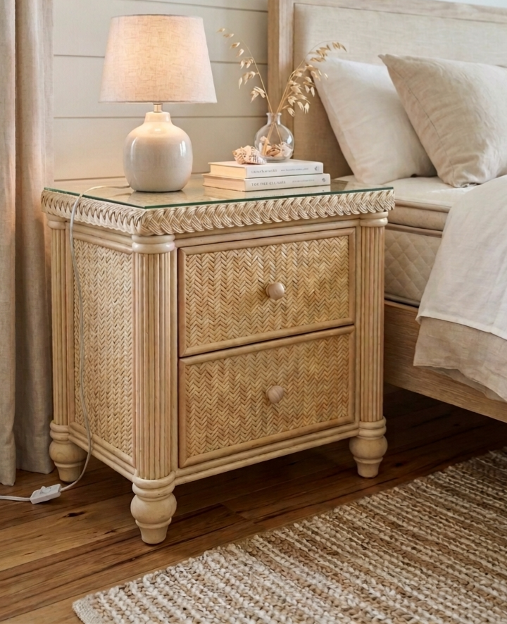 Glass Top 2 Drawer Nightstand