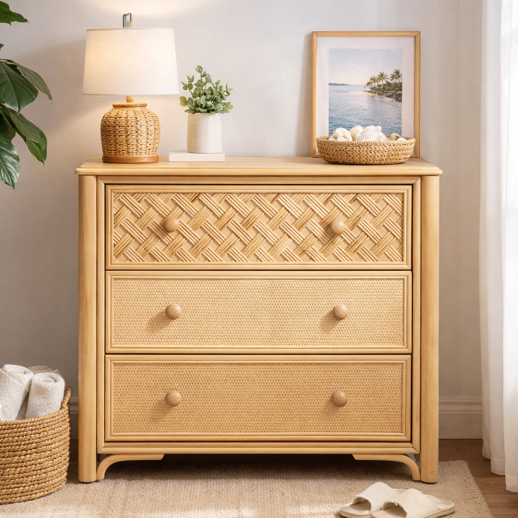 Boho Rattan 3 Drawer Dresser