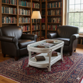 Elegant Oval White Rattan Coffee Table with Glass Top