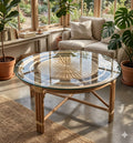 Round Glass Top Rattan Coffee Table