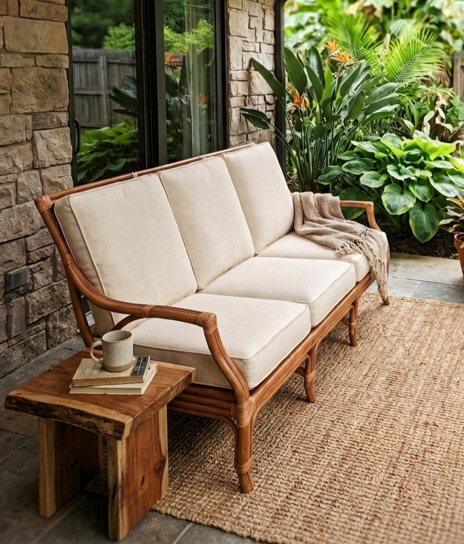 Double Rail Premium Rattan Sofa