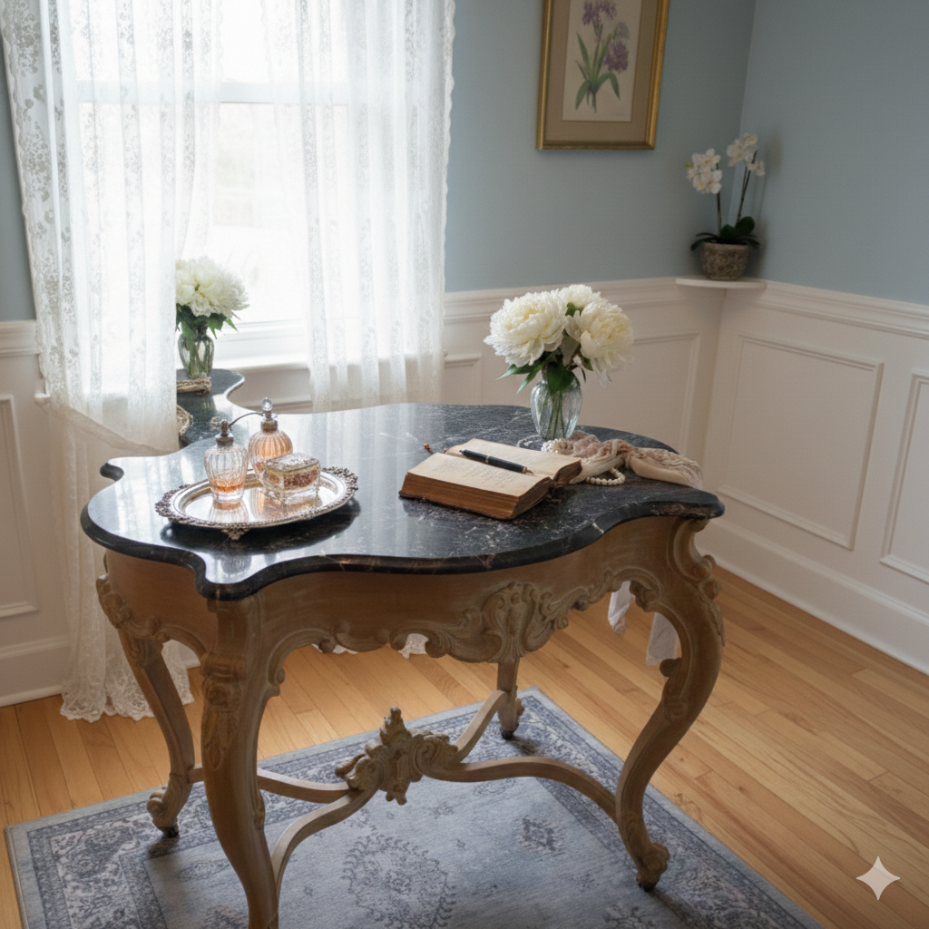 Vintage French-Style Marble Top Vanity