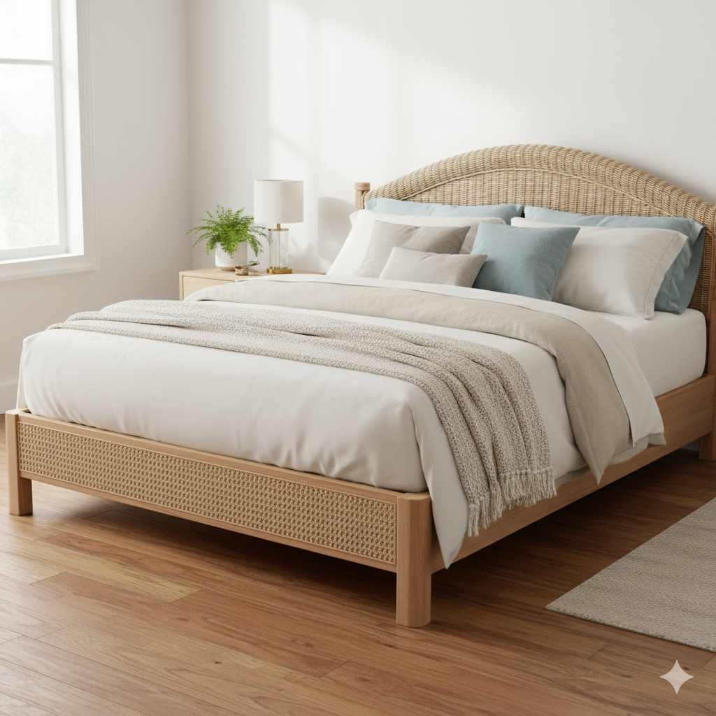 Tropical Queen Size Natural Rattan Bed